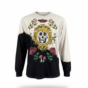 Social Collision Skull Rose Mushroom Split Dye Long Sleeve Shirt Mens Size Large